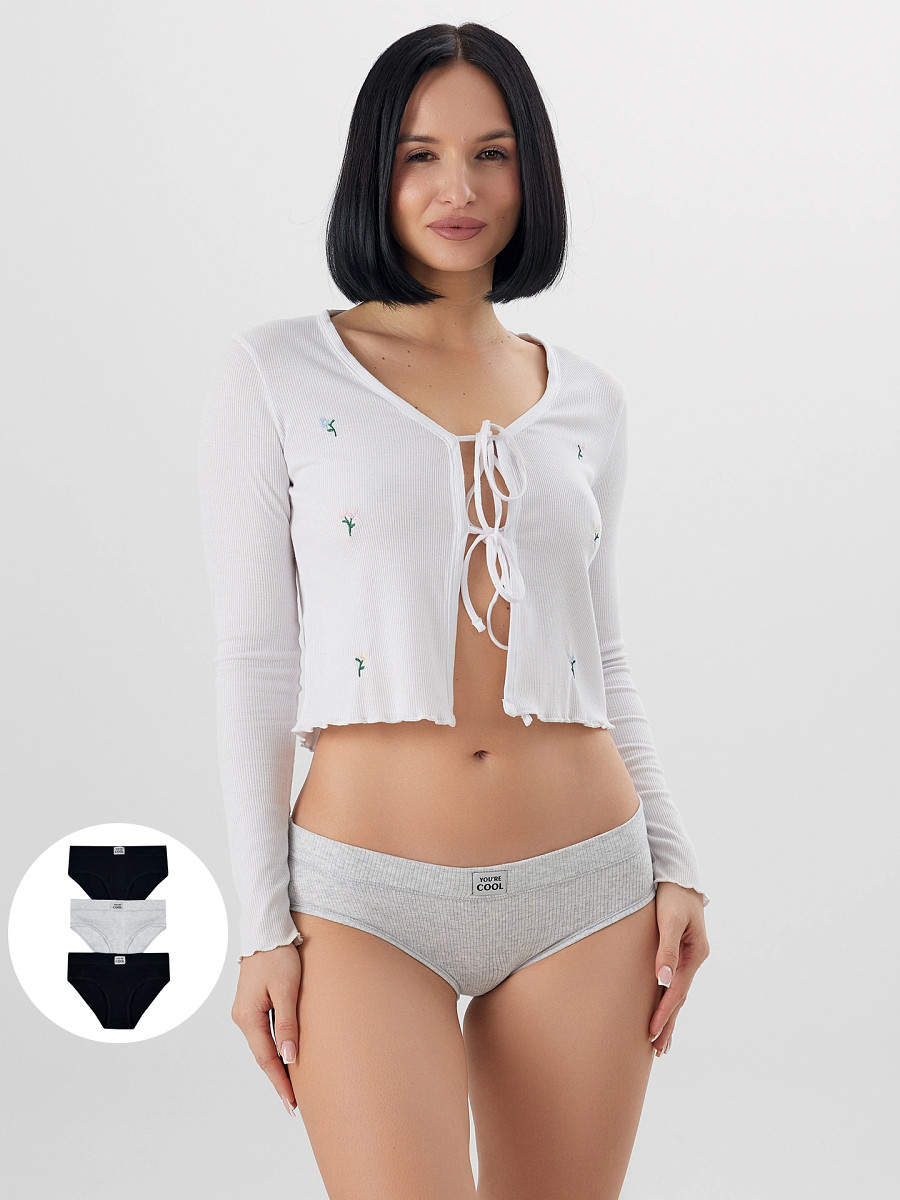 

Трусы слипы женские в наборе, 3 шт, Белый;серый;черный;серый меланж 4306-а +черный +черный