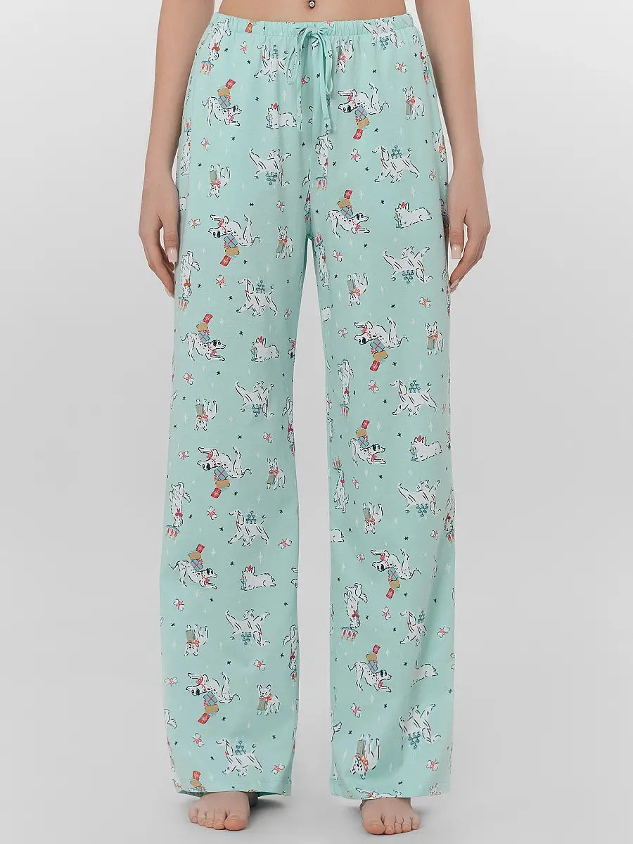 

Брюки домашние женские зеленые новогодние, Зеленый;собаки на мяте