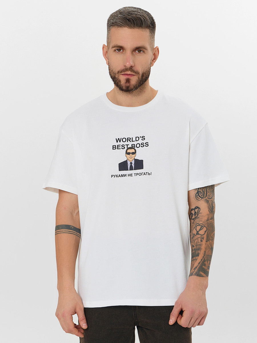 

Футболка мужская белая с принтом, Белый;белый +печать4