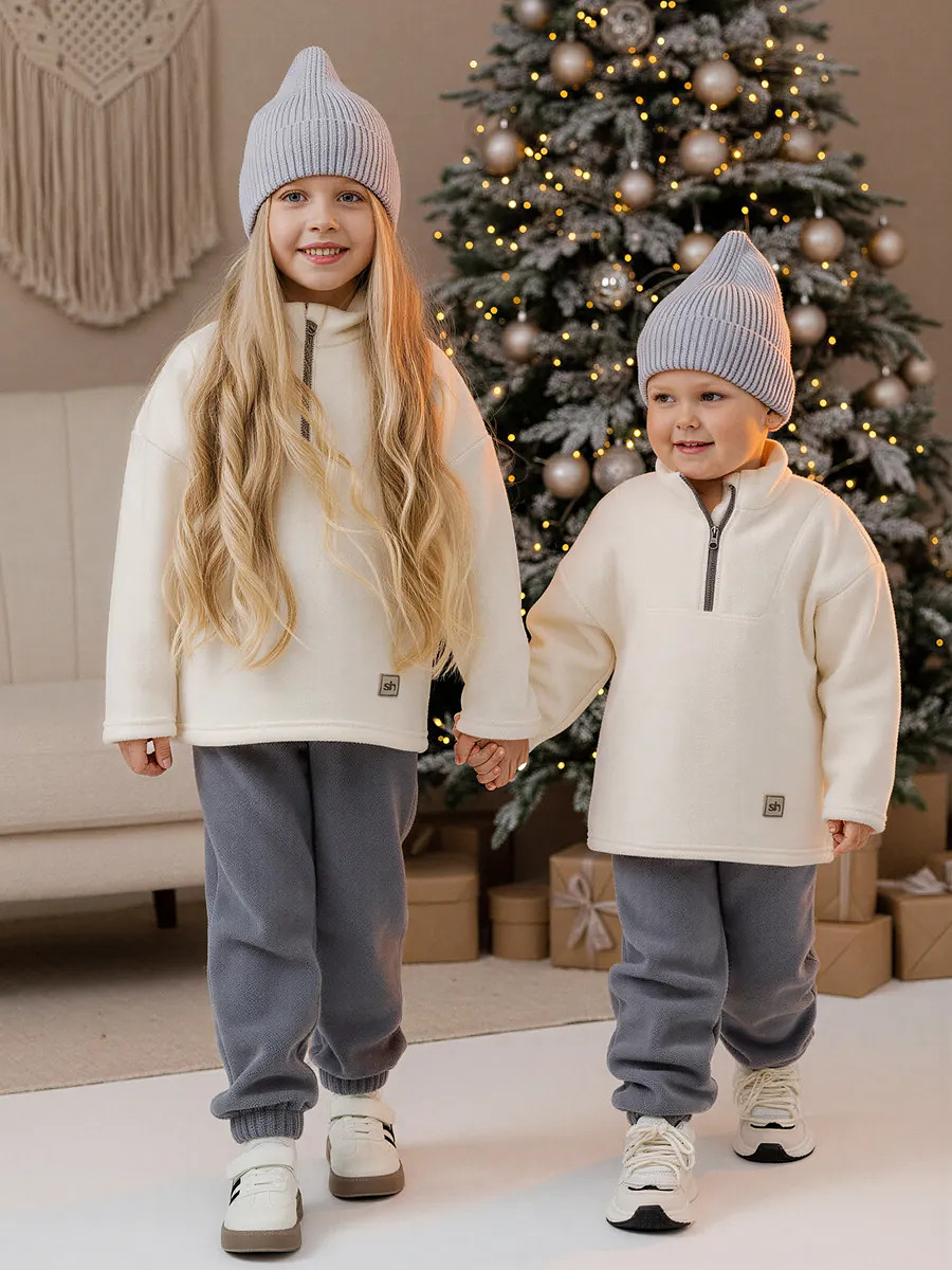 

Костюм флисовый детский теплый, Серый;белый