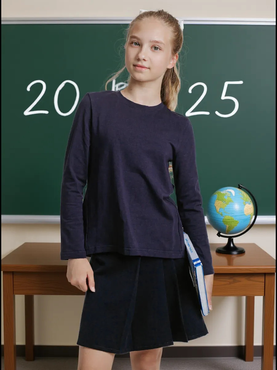 

Блузка школьная базовый лонгслив, Синий