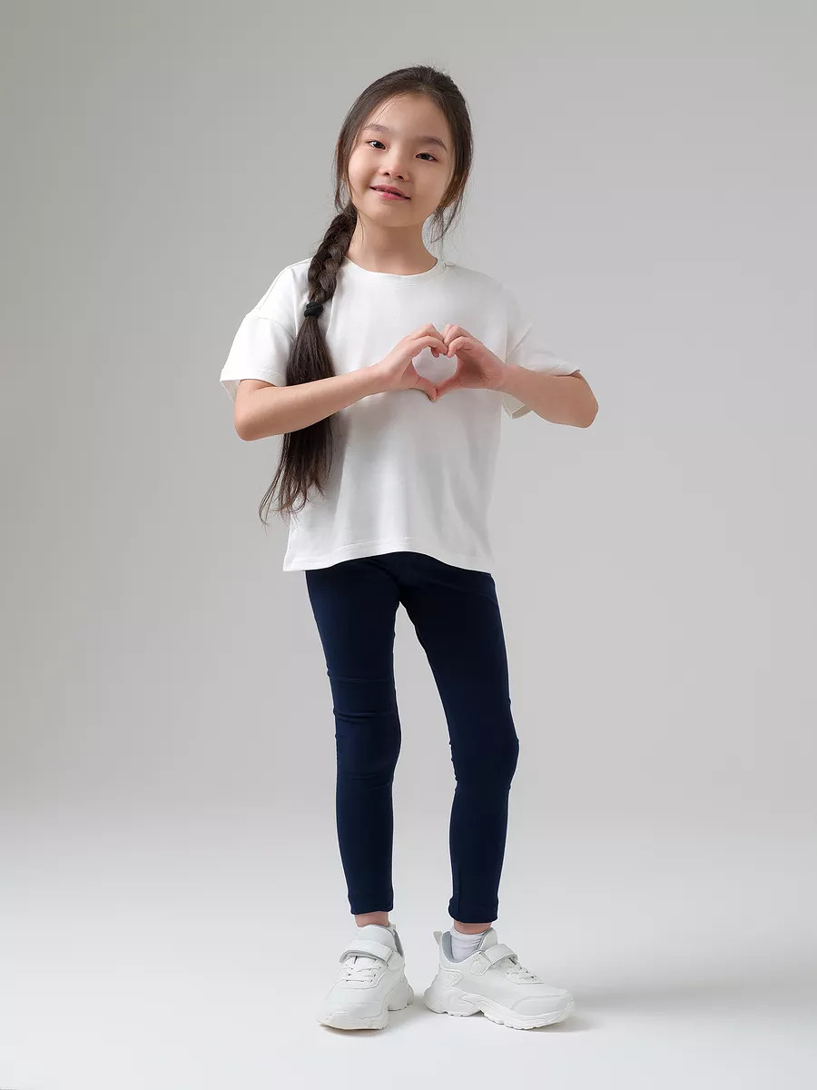 

Летний костюм для девочки лосины с футболкой, Синий;белый