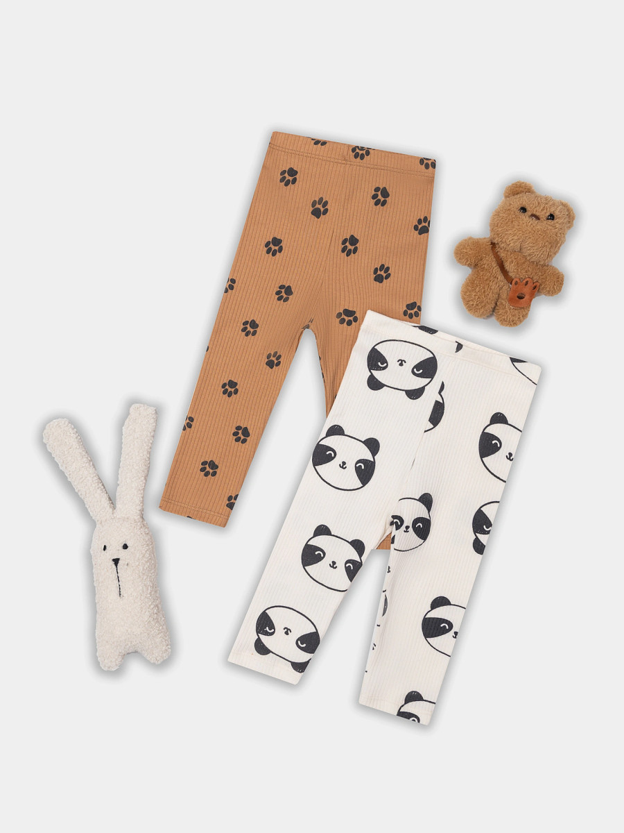 

Ползунки детские (2шт.), Бежевый;лапки на охре +панды на молочном