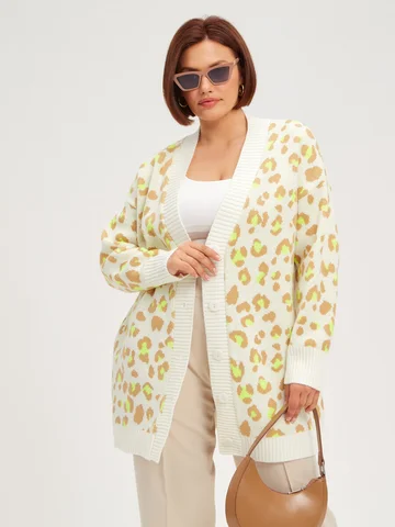 Леопардовый кардиган на пуговицах удлинё