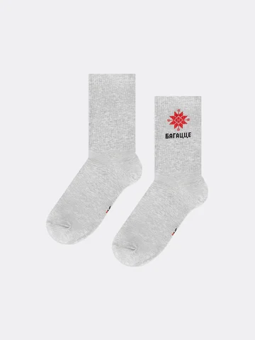 Носки высокие светло-серые с принтом орн