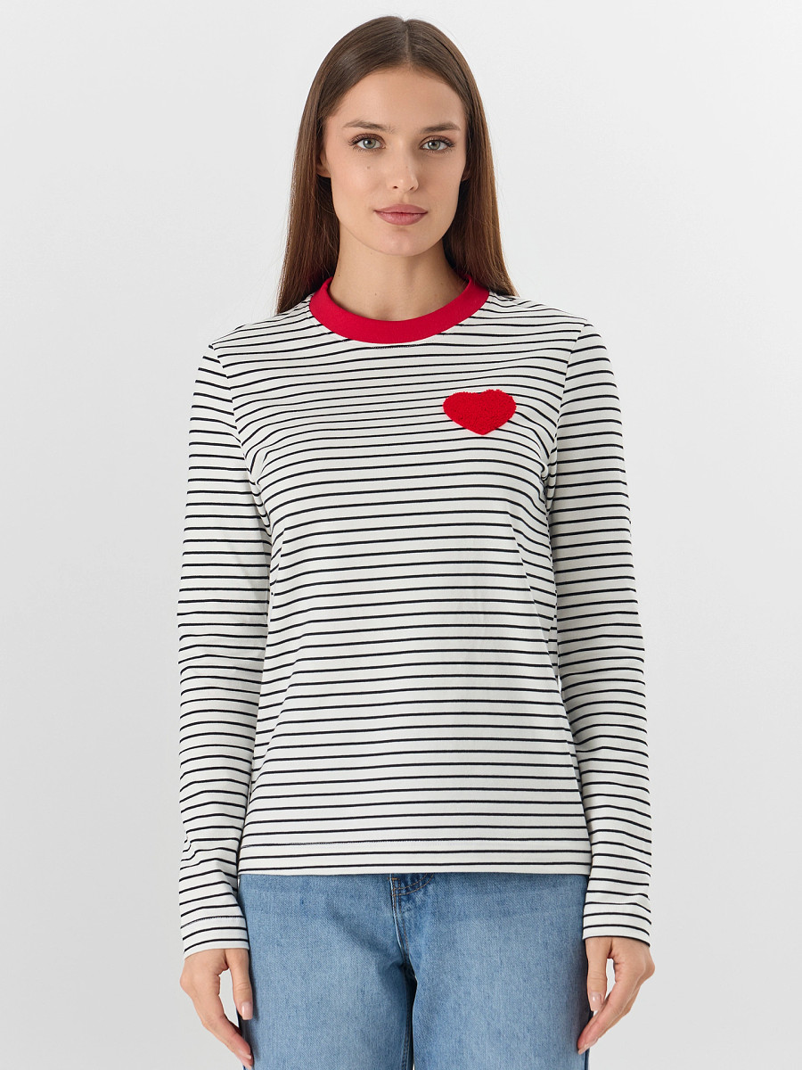 

Джемпер женский в полоску с сердечком, Белый;бело -черная полоска