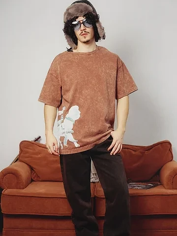 Футболка мужская коричневая с обработкой