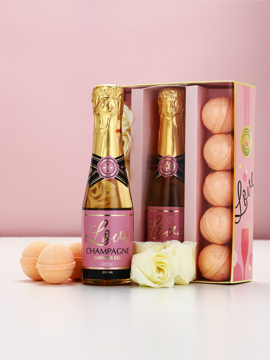 

Чистое счастье женский набор розовое шампанское, мыльные цветы и бурлящие шары