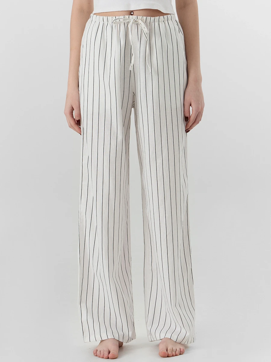 

Брюки домашние женские белые в полоску, Белый;полоска на белом