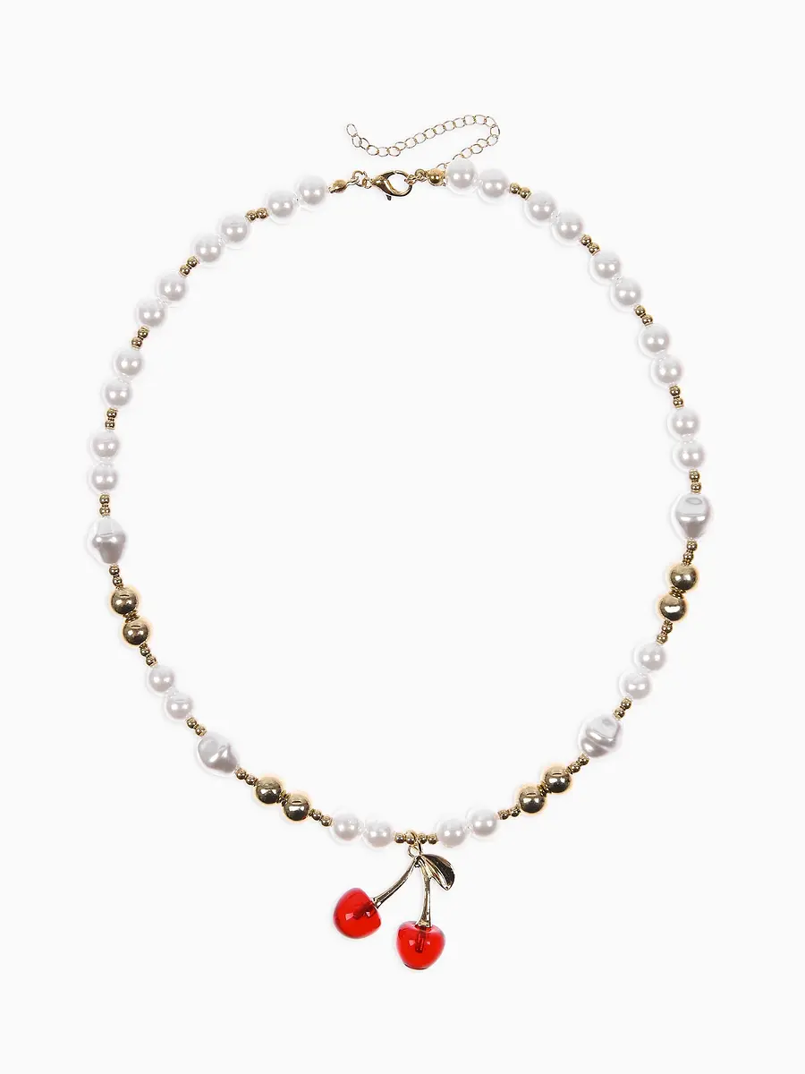 

Колье на жемчужных бусах, Белый;золотистый;красный