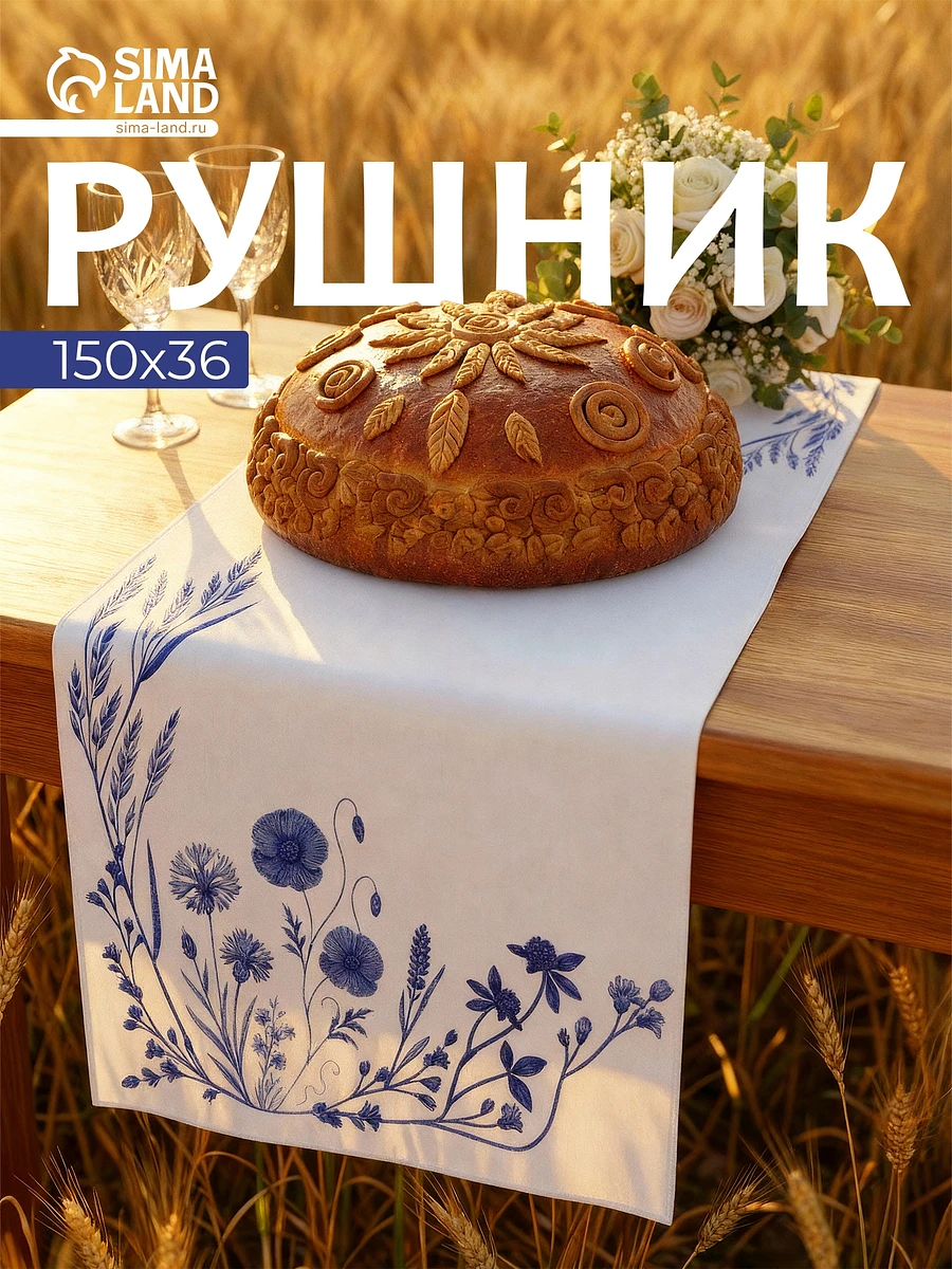 

Рушник, Белый;синий