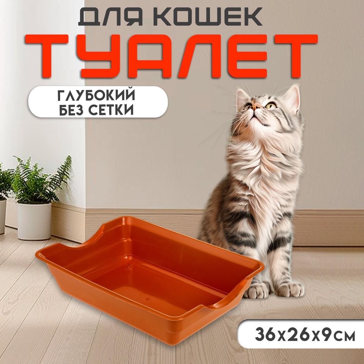 

Туалет глубокий без сетки 36×26×9 см, коричневый