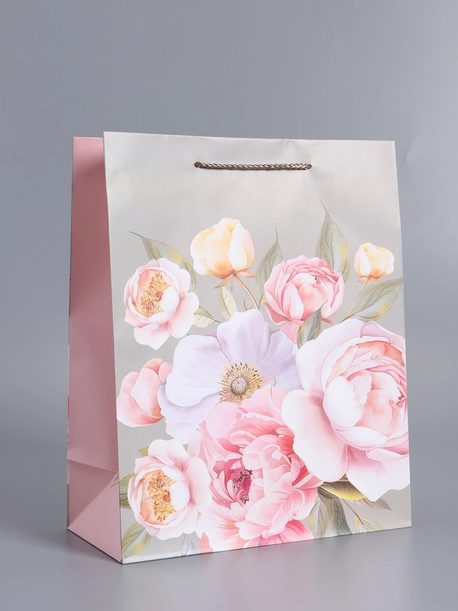 

Пакет подарочный ламинированный, Бежевый;розовый