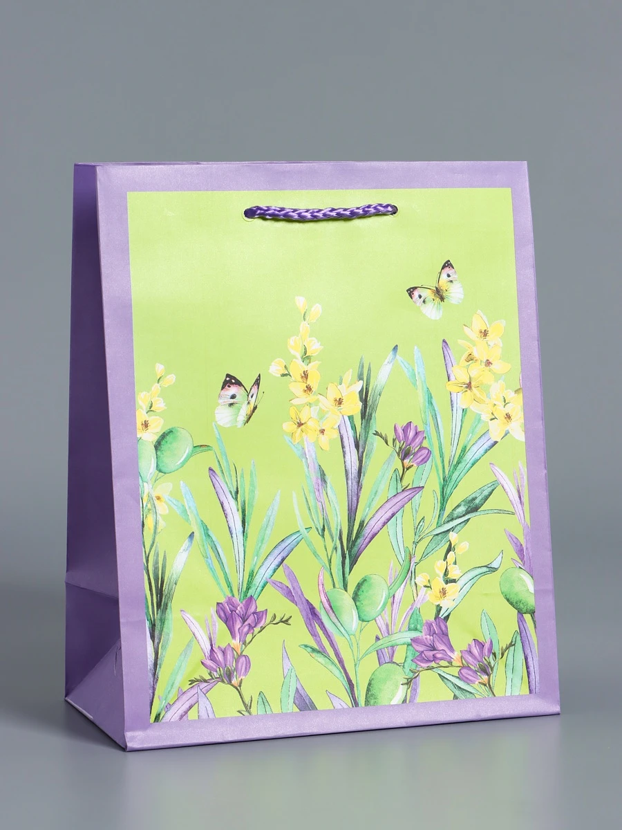 

Пакет подарочный ламинированный,, Зеленый;сиреневый