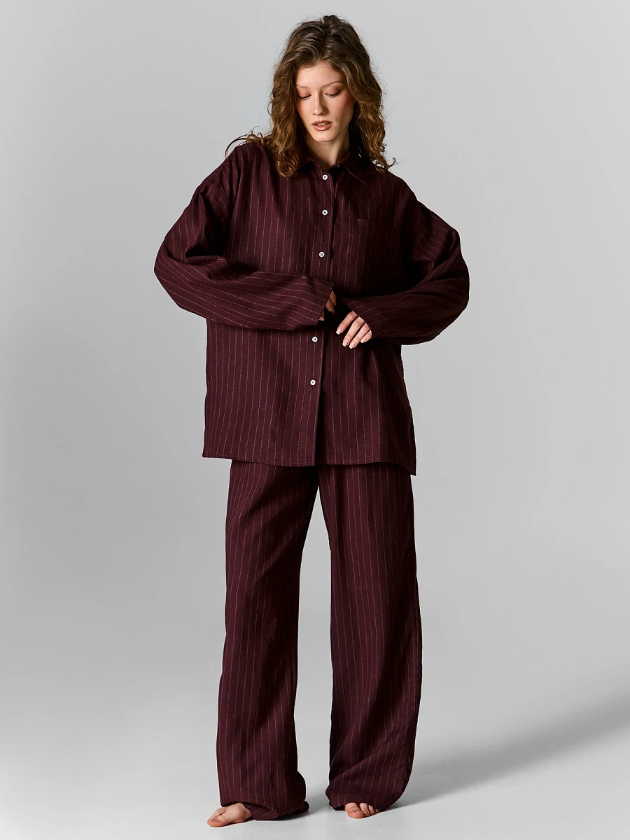 

Брюки домашние женские коричневые в полоску, Бордовый;полоска на т.шоколаде