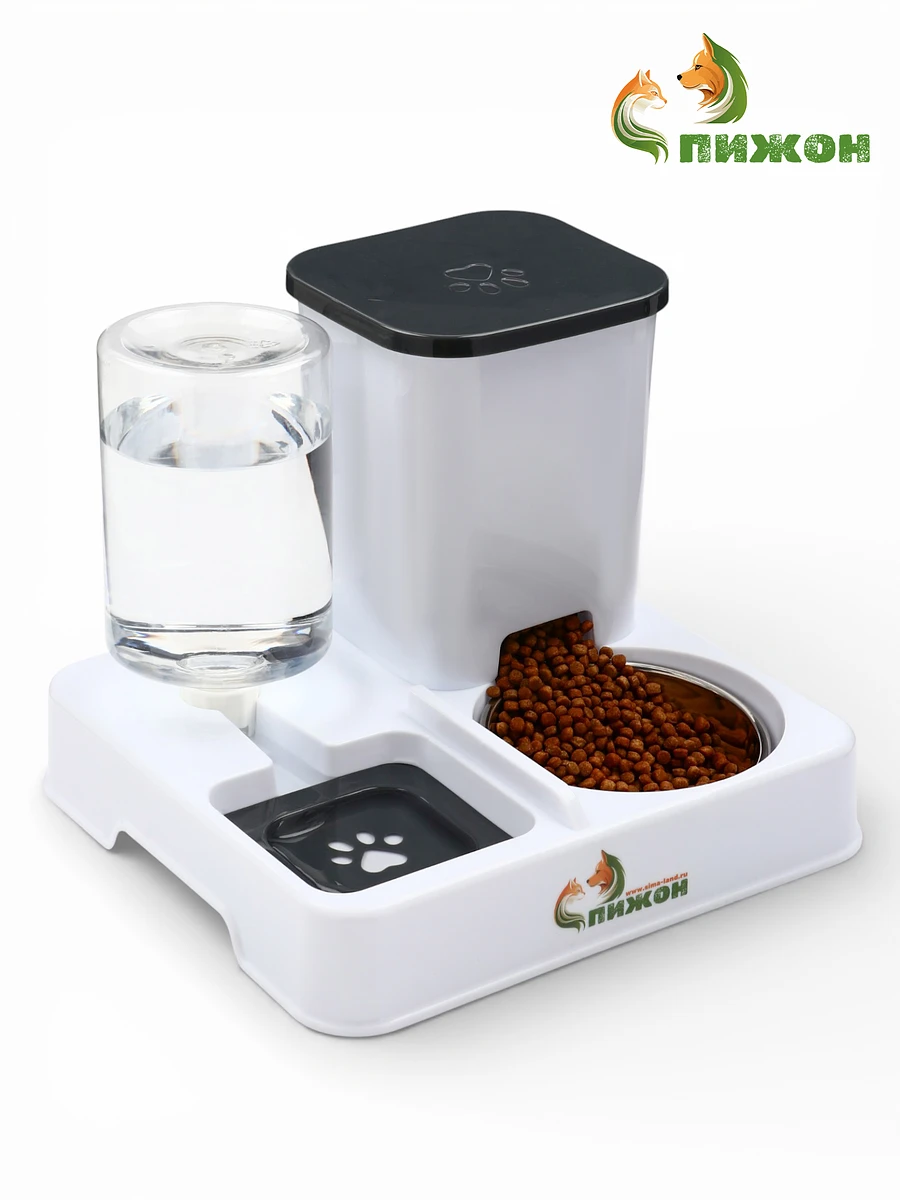 

Комплекс автокормушка и автопоилка, 800 мл, с металлической миской, белый