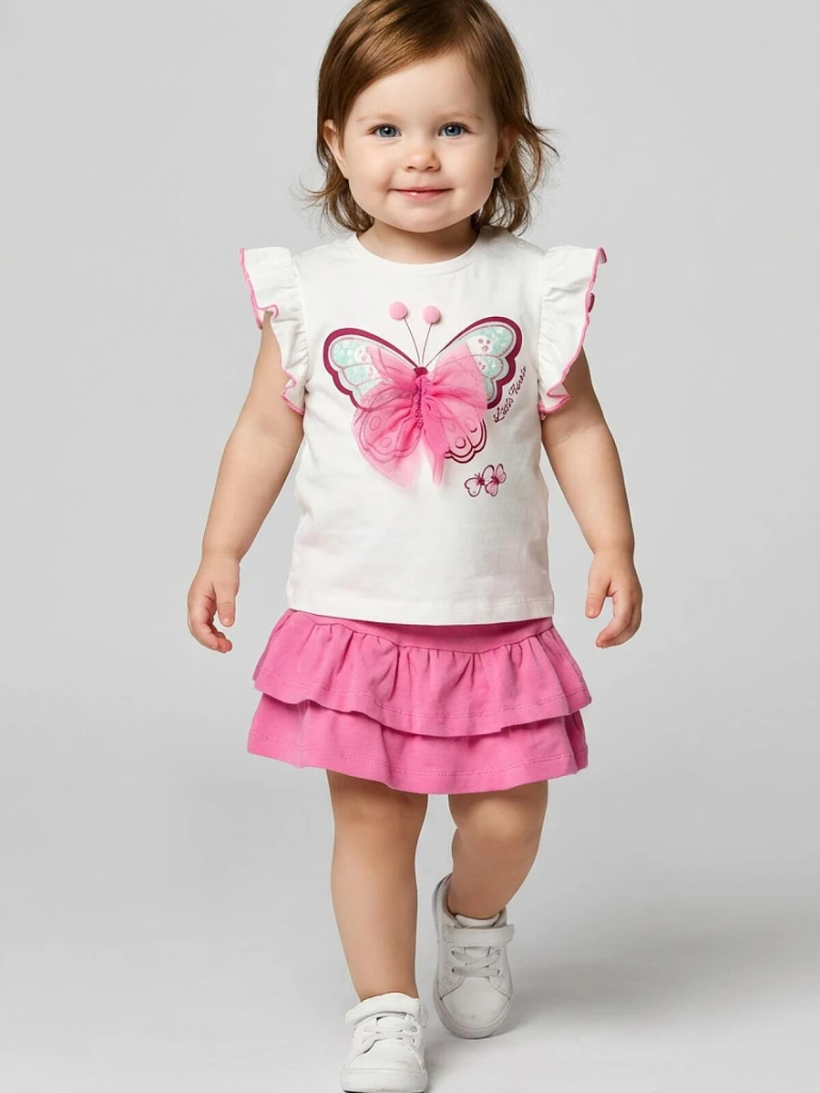 

Комплект трикотажный джемпер футболка юбка шорты, Белый;розовый