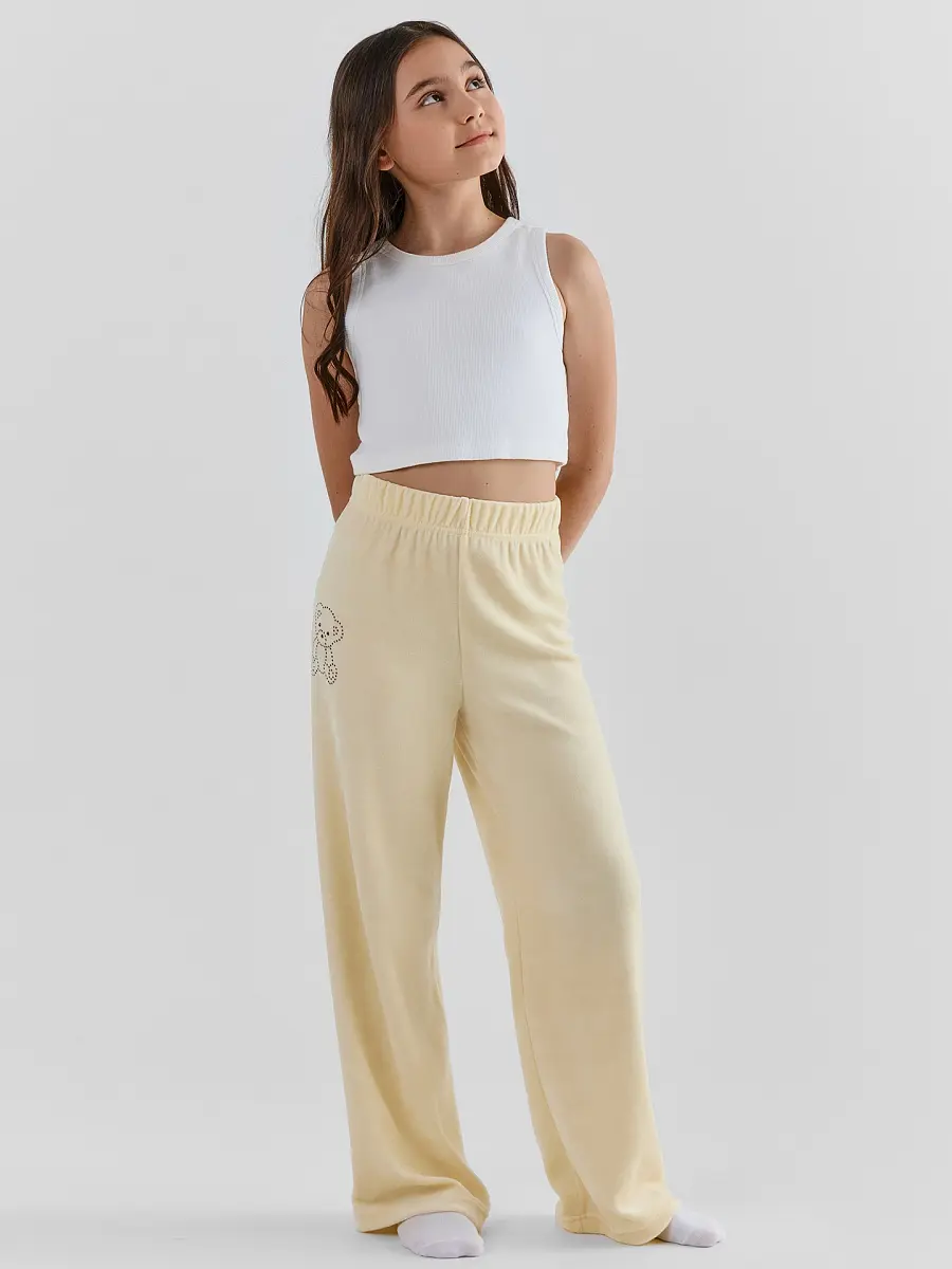 

Брюки для девочек домашние, Бежевый;молочный +печать