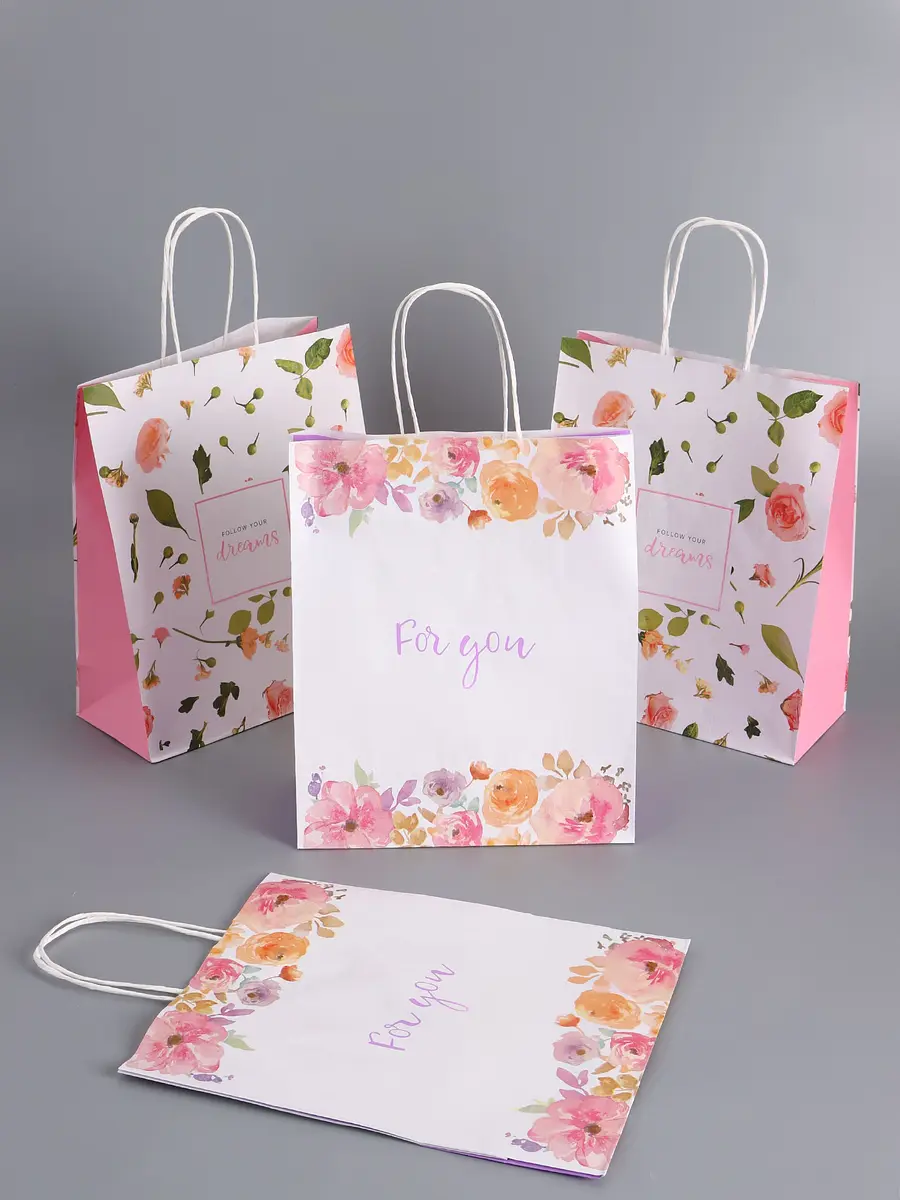 

Пакеты подарочные крафт, Розовый;белый