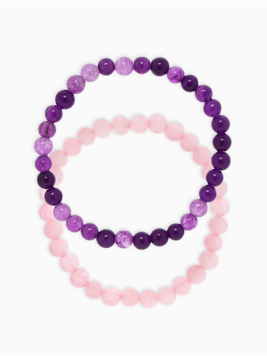 

Набор браслетов из бусин, Фиолетовый;розовый