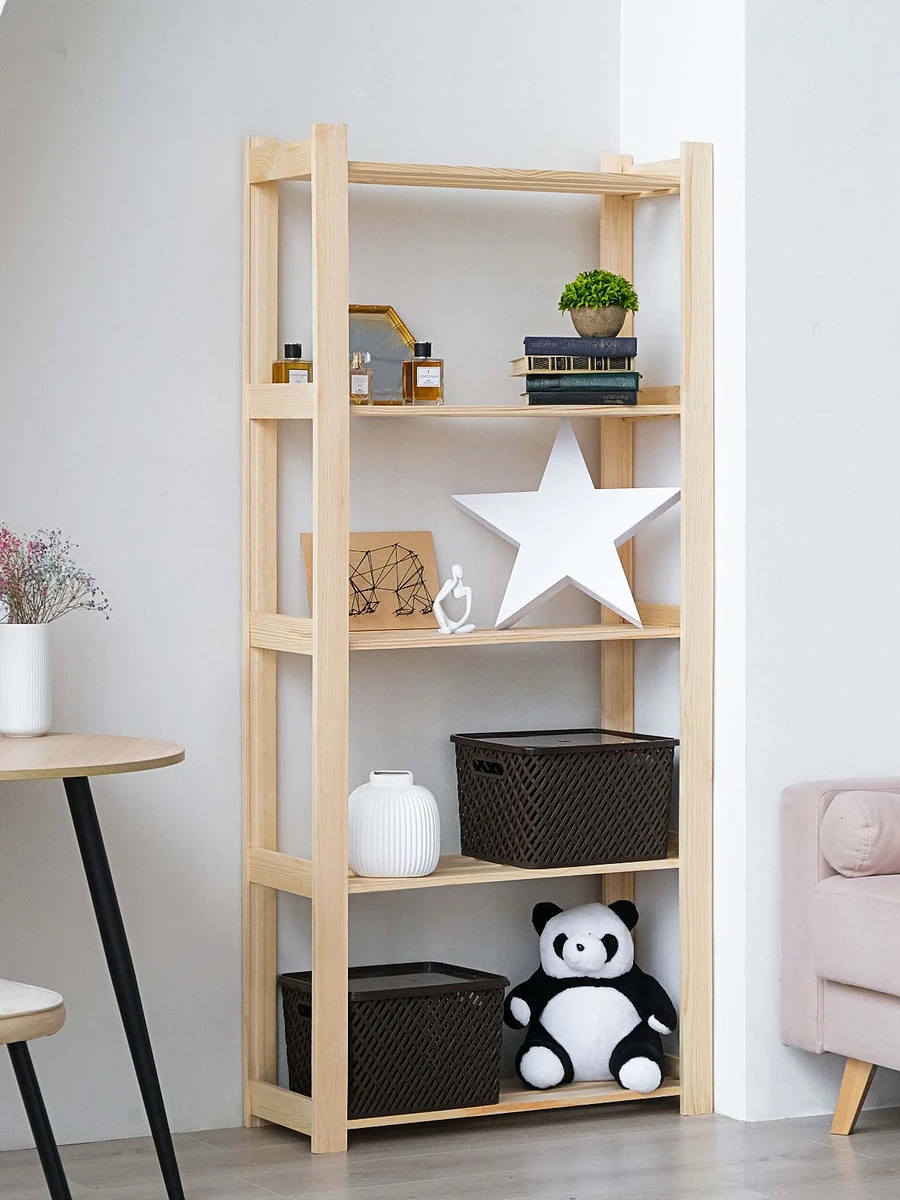 

Стеллаж деревянный усиленный, 5 полок, 170×74×28 см, Бежевый