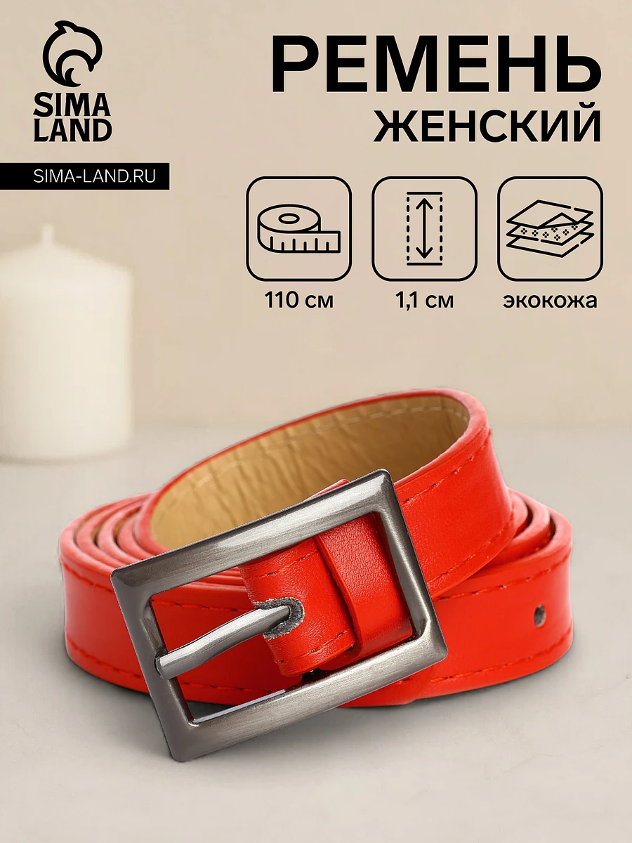 

Ремень женский тонкий, 110×1.1 см, классическая пряжка металл, темно-серебристая, красный