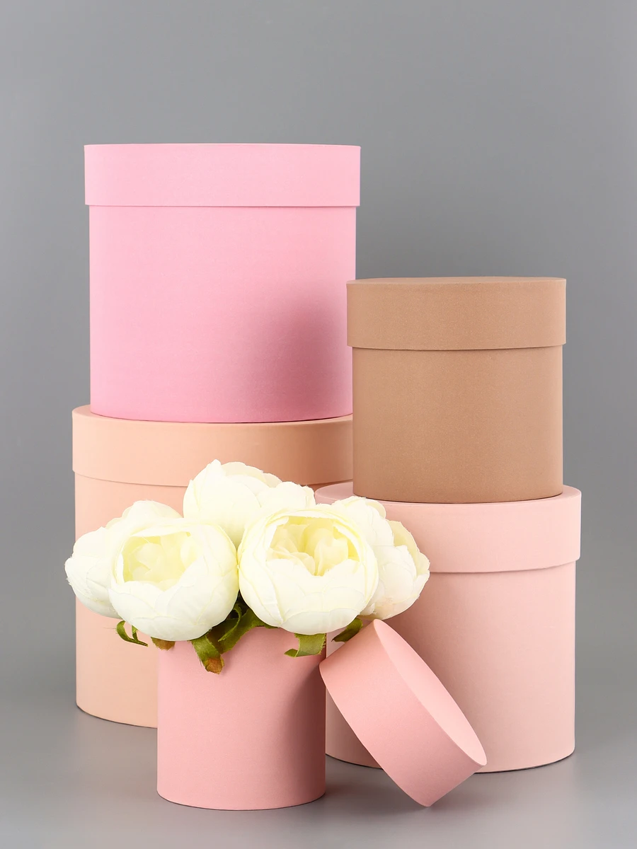 

Набор круглых подарочных коробок 5 в 1, Розовый