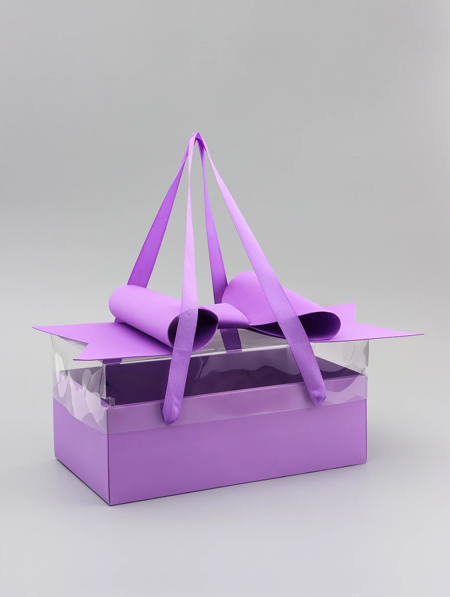 

Коробка подарочная с бантом, ручками и прозрачной крышкой, сиреневая, 35×21×15 см, Сиреневый
