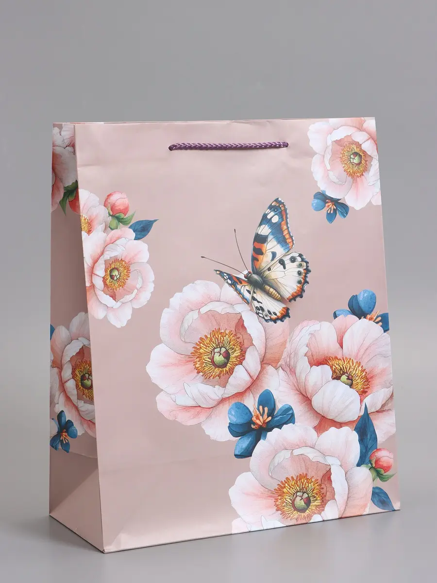 

Пакет подарочный ламинированный, Бежевый;розовый