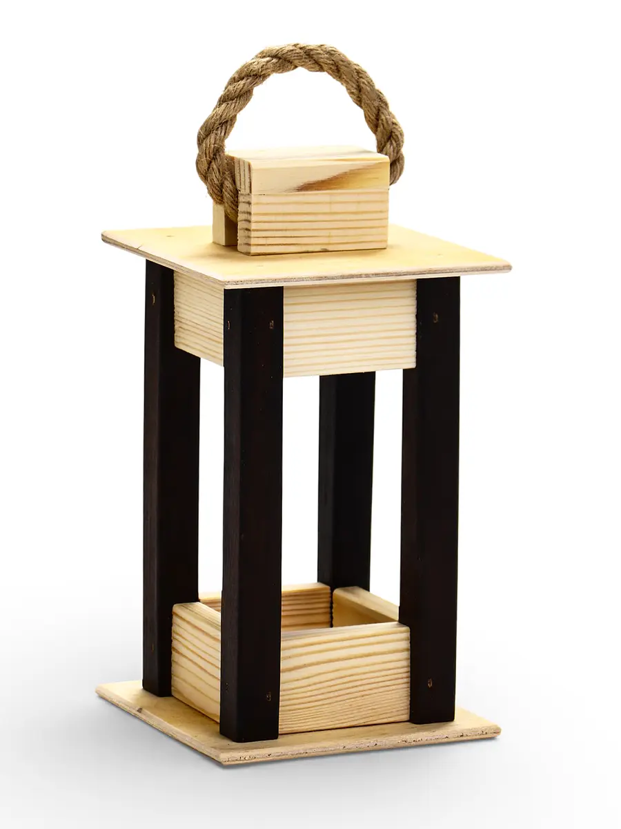 

Фонарь декоративный, 9×9×18 см, деревянный, цвет натуральный с черным, Бежевый