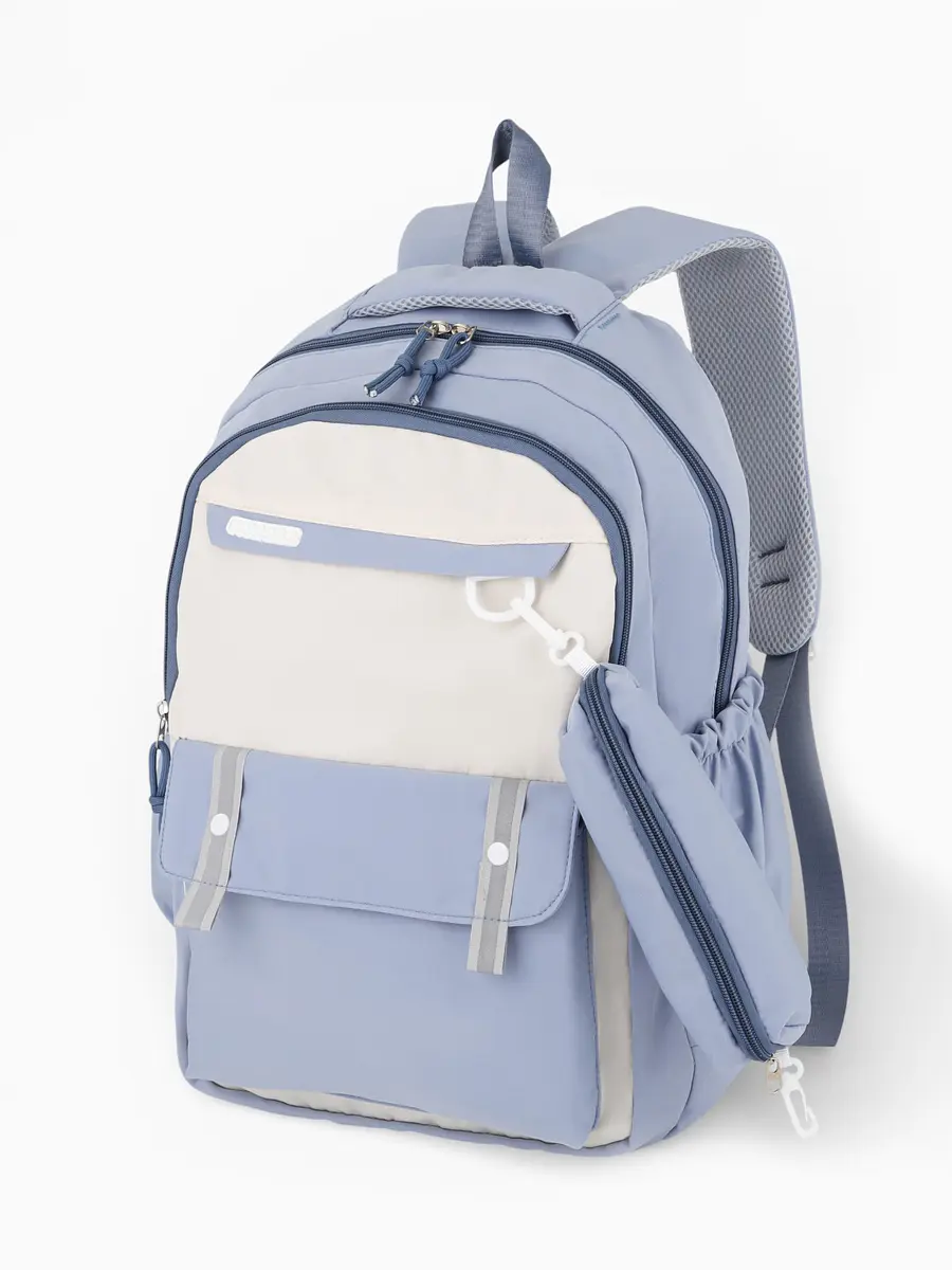 

Рюкзак 31*14*44 см, 2 отд. 3 н/карм+пенал, комби голуб/бел