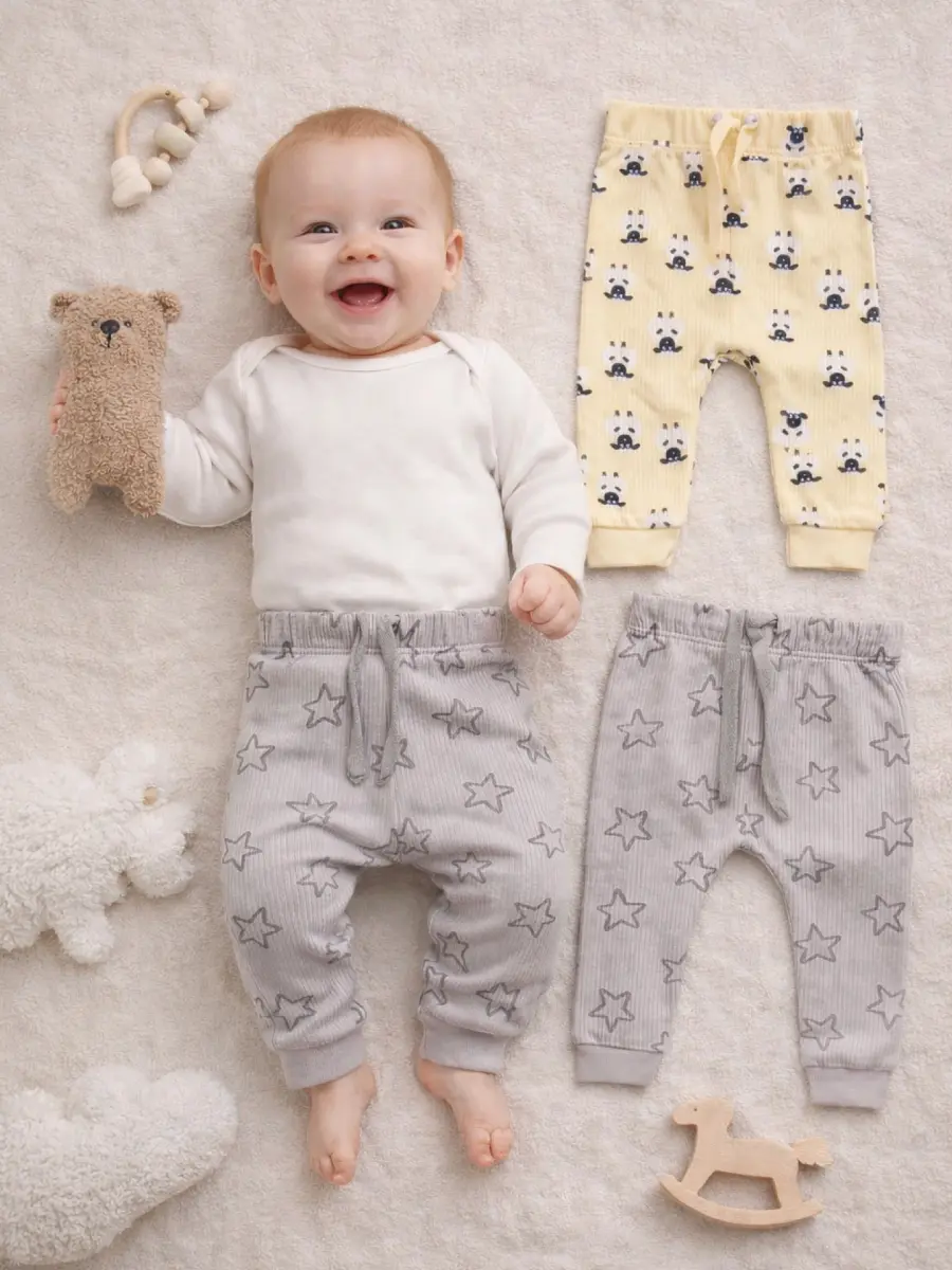 

Ползунки детские в наборе, 2 шт, Бежевый;серый;барашки на абрикосовом +звездочки на сером