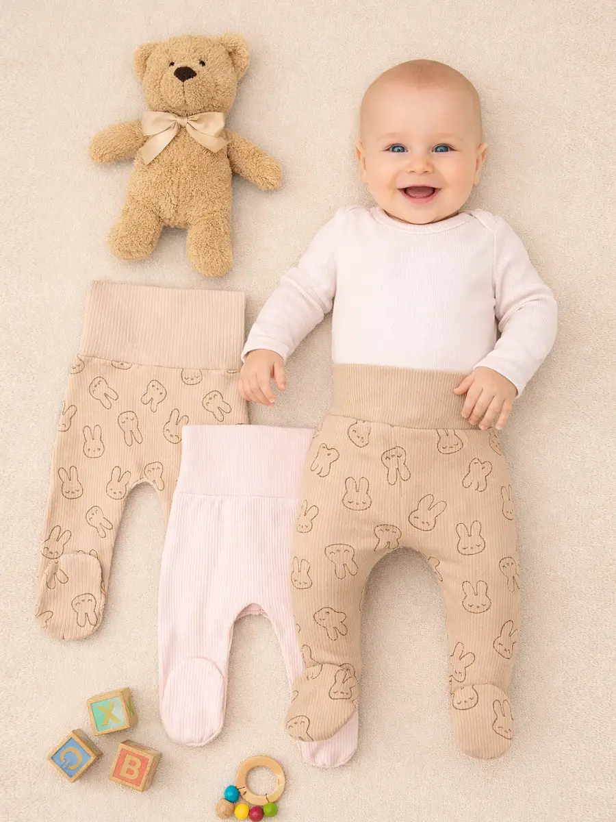 

Ползунки детские в наборе, 2 шт, Бежевый;розовый;розовый +зайки на бежевом