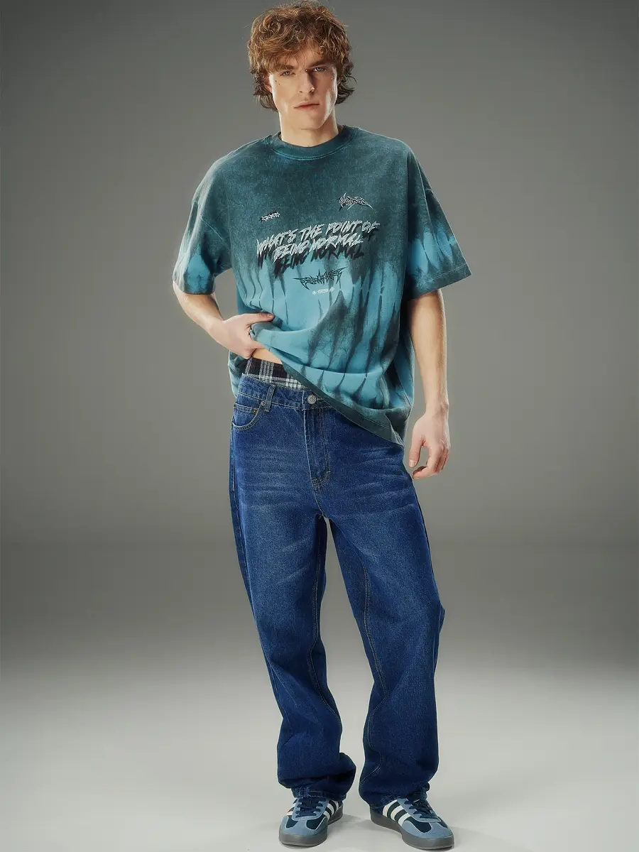 

Футболка прямая мужская синяя, Голубой;лазурный +печать1