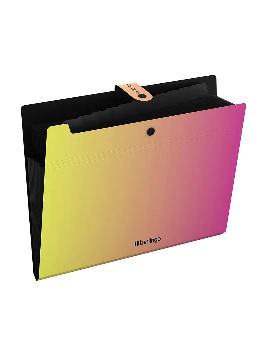 

Папка а4 radiance, 12 отделений, 600 мкм, на кнопке, желтый/розовый градиент, Розовый;желтый