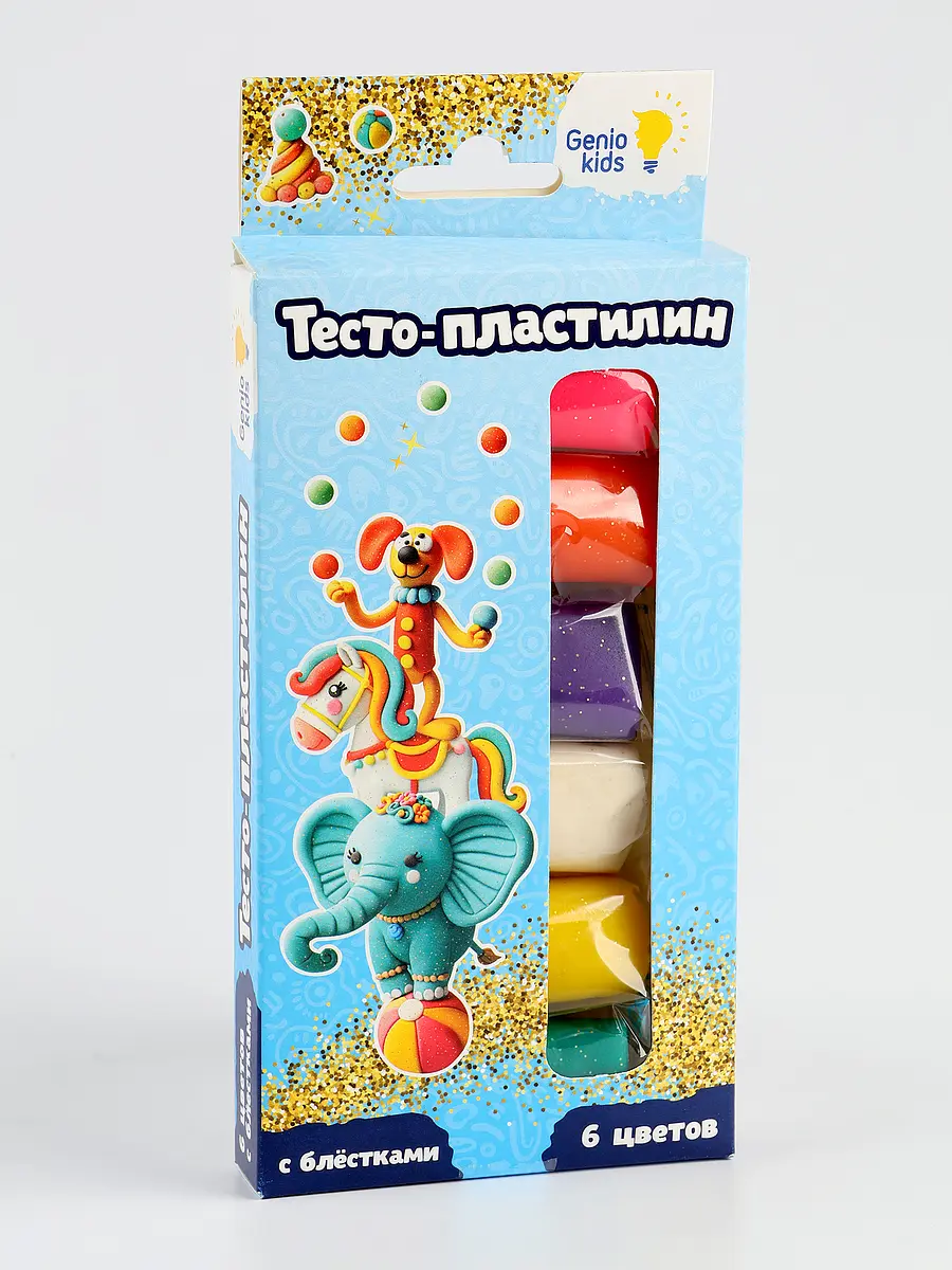 

Тесто-пластилин, набор 6 цветов, с блестками