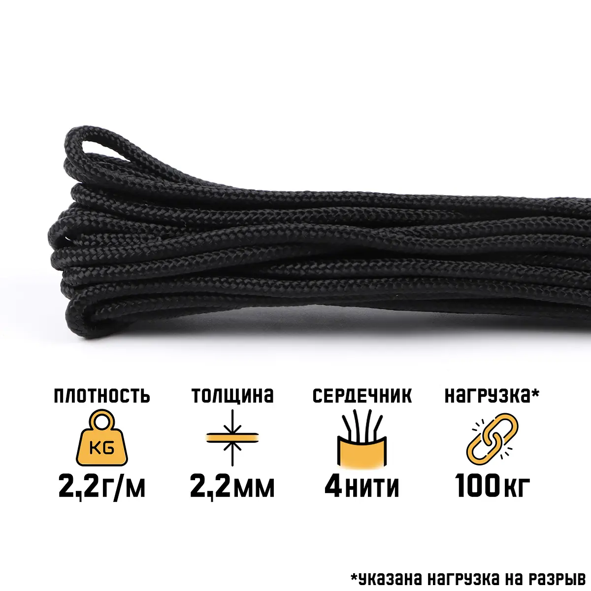 

Паракорд 275, нейлон, d=2.2 мм, 10 м, черный