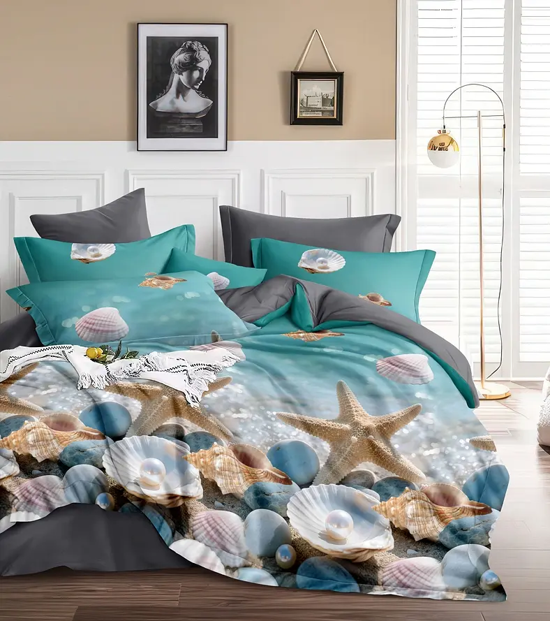 

Постельное белье  с простыней на резинке, Голубой