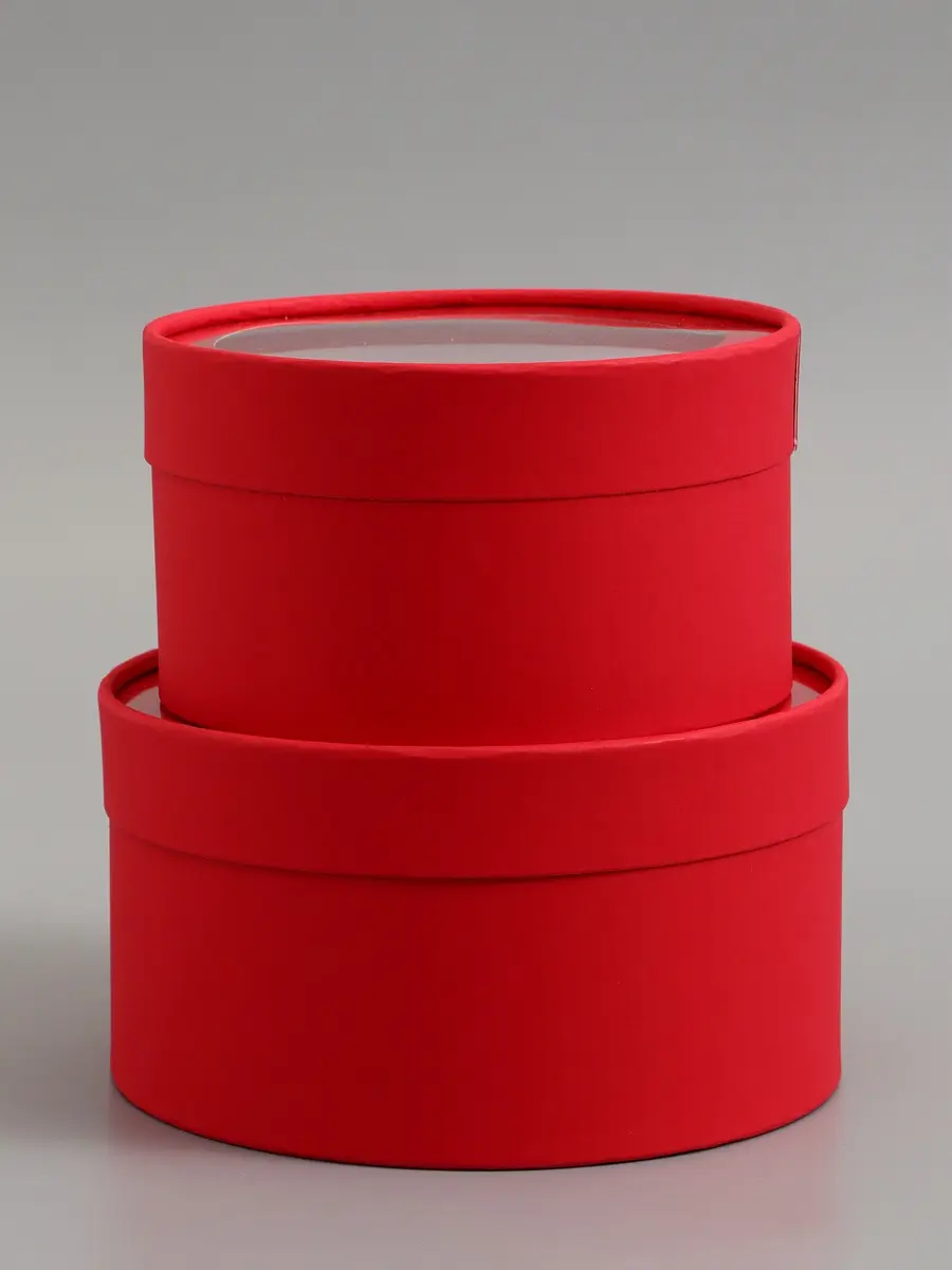 

Набор подарочных коробок 2 в 1 круглых, красная, с окном, 21 х 11 - 18 х 10 см