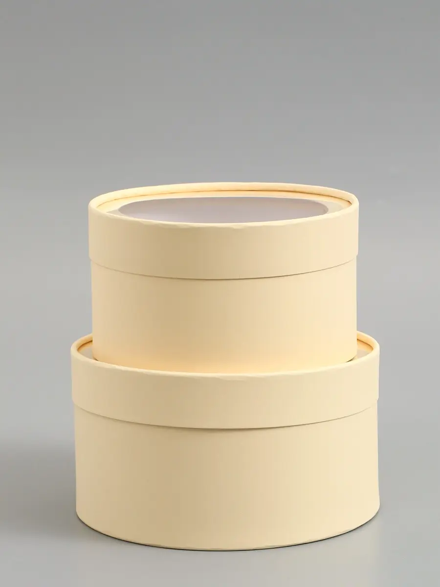 

Набор подарочных коробок 2 в 1 круглых, сливочная, с окном, 21 х 11 - 18 х 10 см