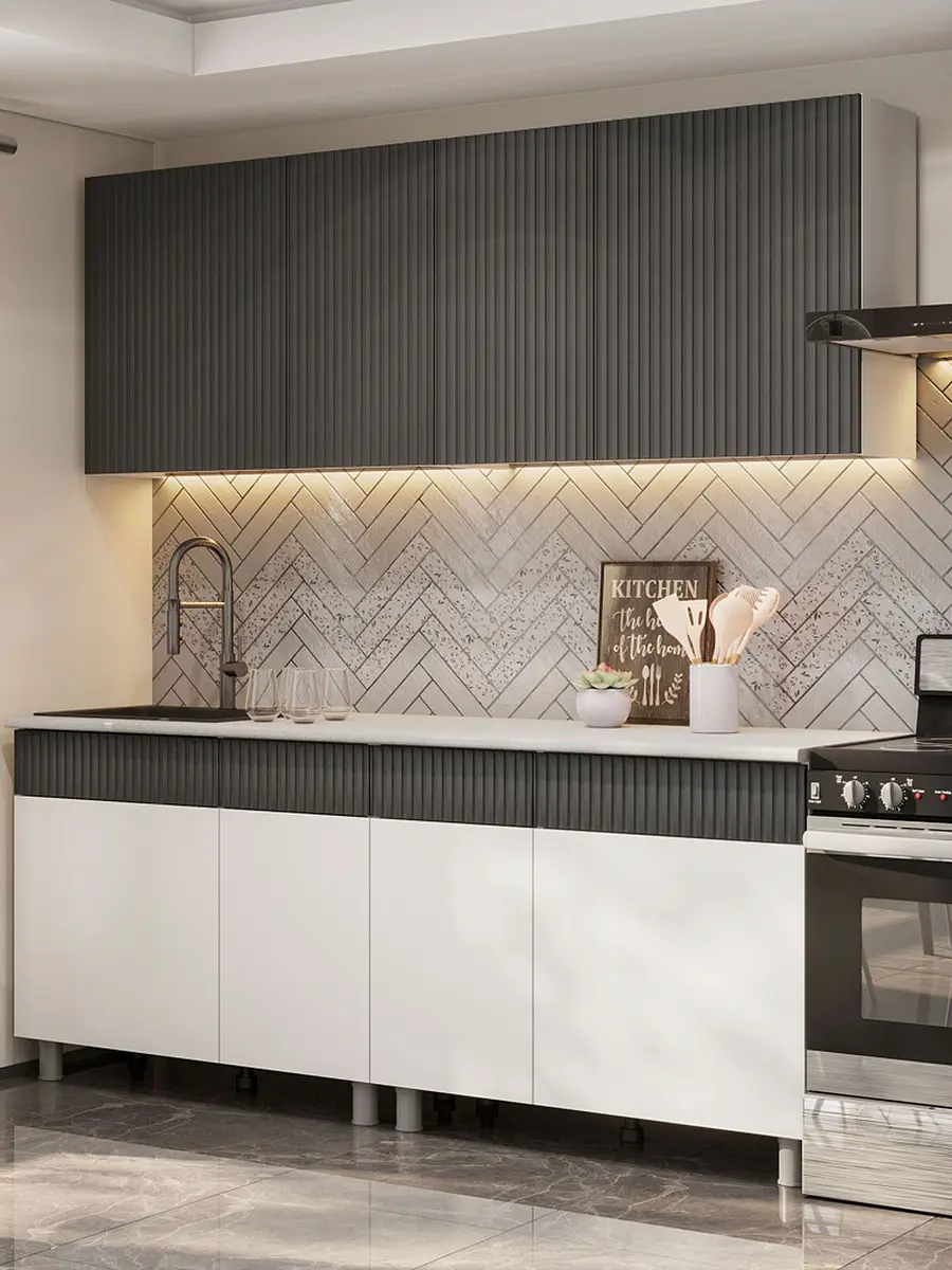 

Кухонный гарнитур прямой, Серый;белый