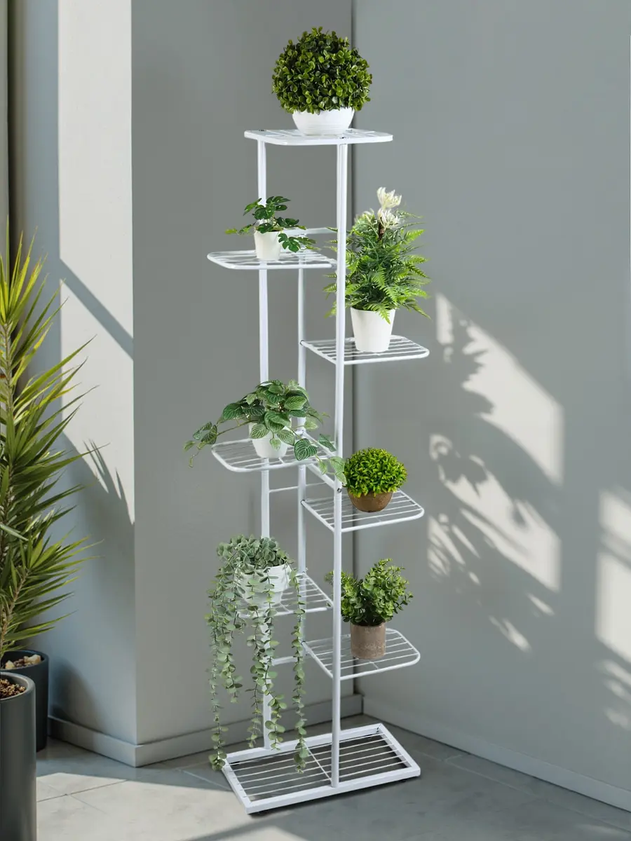 

Подставка для цветов greengo, 8 полок, 43×22×141 см, напольная, металл, белая, Белый