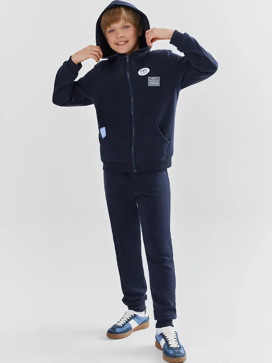 

Комплект для мальчиков (толстовка, брюки), Синий;неви +печать1