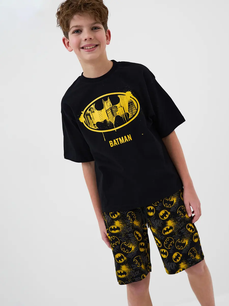 

Комплект трикотажный фуфайка футболка шорты, Черный;желтый;темно-серый