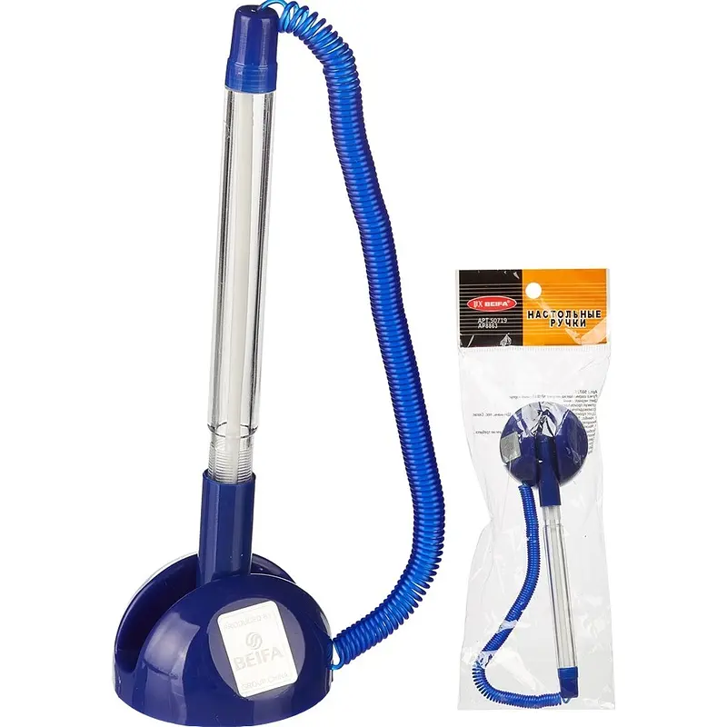 

Ручка шариковая на подставке Beifa цвет чернил синий с пружиной (толщина линии 0,5 мм, синий корпус)