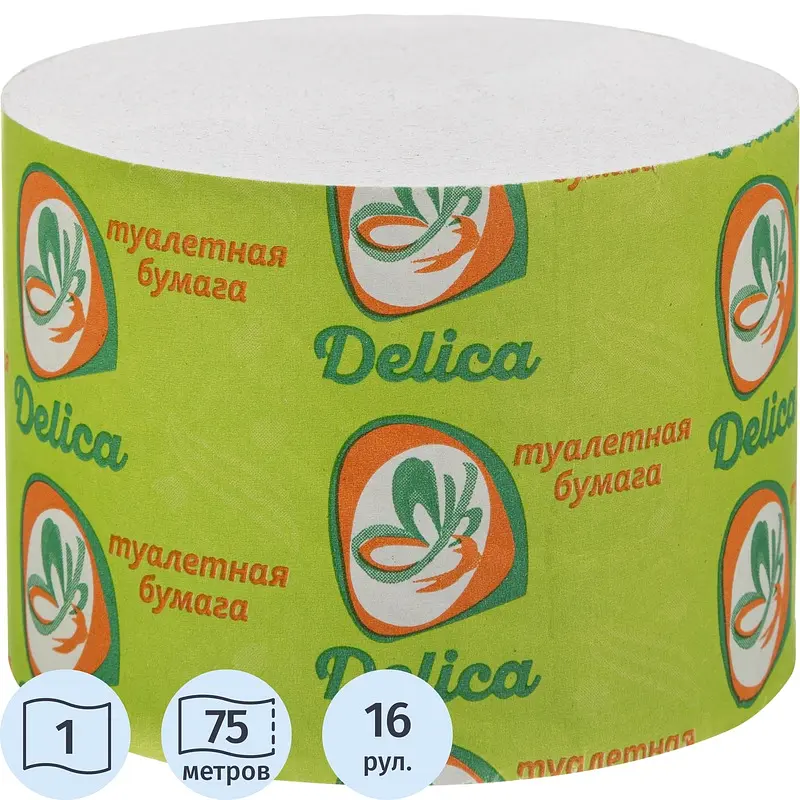 

Бумага туалетная Delica Макси 1-слойная серая без втулки (16 рулонов в упаковке), Серый