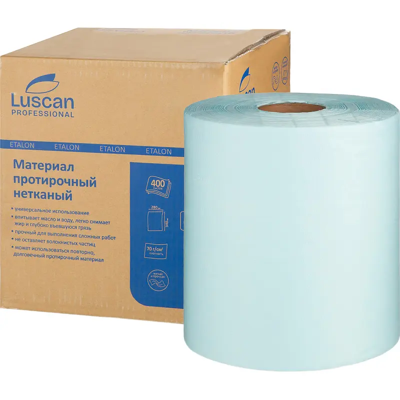 

Материал протирочный нетканый в рулоне Luscan Professional 400 листов 28x34 см бирюзовый 1-слойный 70 г/кв.м