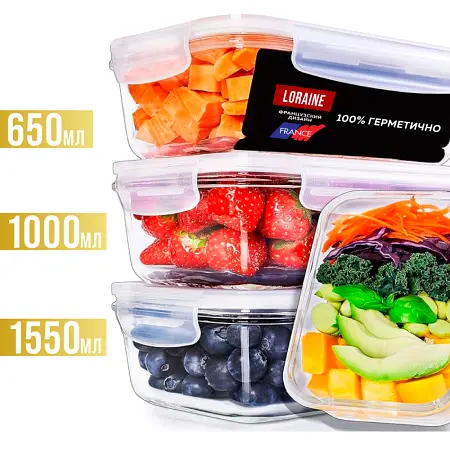 

Набор жаропрочных мисок 0,65/1/1,55, Белый;голубой