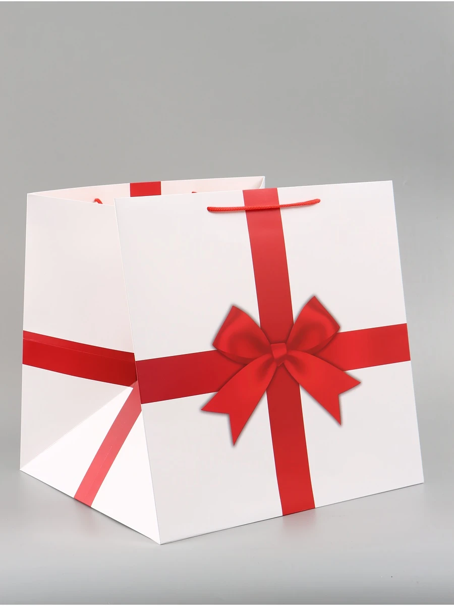 

Пакет подарочный квадратный, упаковка, red, 40×40×40 см, Белый