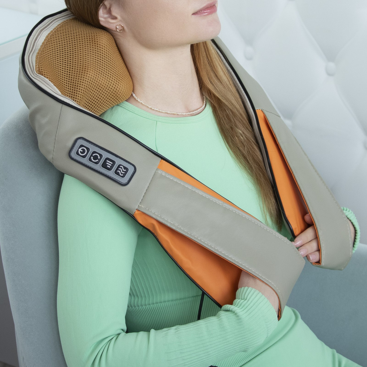 

Массажер для спины и шеи luazon lem-21, наплечный, ик-подогрев, 220 в, Бежевый